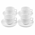 Jogo 4 xícaras Café , Chá com pires Empilháveis Porcelana branca.