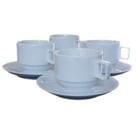 Jogo 4 xícaras Café , Chá com pires Empilháveis Porcelana branca.