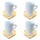 Jogo 4 xícaras café/chá Cônica Alta 165ml c/pires coração Jogo 4 xícaras café/chá Cônica Alta 165ml c/pires coração