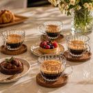 Jogo 4 Xícaras Café Hauskraft Montecarlo Cristal 80ml com Pires Madeira