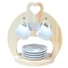 Jogo 4 Xicaras Café hotel 80ml Empilháveis c/ pires e suporte pinus coração - Kit Porcelana Branca
