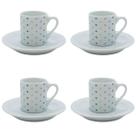 Jogo 4 xícaras café tradicional 55ml poá com pires Porcelana Jogo 4 xícaras café tradicional 55ml poá com pires Porcelana
