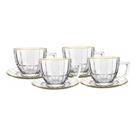 Jogo 4 Xícaras com Pires Cristalle 90ml em Vidro com Borda Dourada Ideal para Café e Mesa Posta