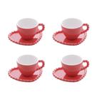 Jogo 4 Xícaras De Café 95ml Com Pires Coração Beads Wolff Vermelho Jogo 4 Xícaras De Café 95ml Com Pires Coração Beads Wolff Vermelho