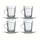 Jogo 4 Xicaras de Café Copo Americano Com Pires 90ml Vidro Jogo 4 Xicaras de Café Copo Americano Com Pires 90ml Vidro