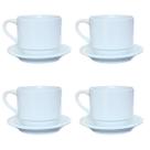 Jogo 4 xícaras de Café e Chá com pires - 200 ml Empilháveis - Porcelana branca