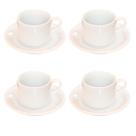 Jogo 4 xícaras de Café e Chá com pires - 200 ml Semi-Empilháveis - Porcelana branca