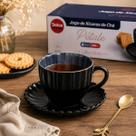 Jogo 4 Xícaras de Café ou Chá com Pires Vidro Pretas 200ml