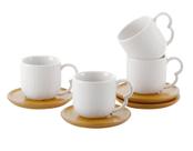 Jogo 4 Xicaras De Café Porcelana com Pires Bambu 90ml Oásis
