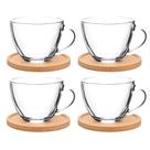 Jogo 4 Xícaras Pires De Madeira Para Café Chá Expresso 80ml
