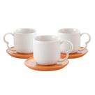 Jogo 4 Xícaras Porcelana Branco De Café Chá Com Pires de Bambu Madeira Oásis 90ml