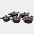 Jogo 5 Caçarolas 16a24cm Cerâmico Alças Madeira com Tampas de Vidro - Cor: Cereja Craqueado