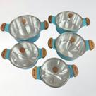 Jogo 5 Caçarolas 16a24cm Diamantada Alças Madeira com Tampas de Vidro - Cor: Azul Turquesa