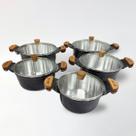 Jogo 5 Caçarolas 16a24cm Diamantada Alças Madeira com Tampas de Vidro - Cor: Preto Liso