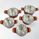 Jogo 5 Caçarolas 16a24cm Diamantada Alças Madeira com Tampas de Vidro - Cor: Vermelho Liso