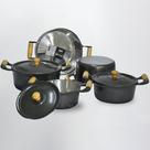 Jogo 5 Caçarolas 16a24cm Tradicional Alças roliças e Tampas leve - Cor: Preto Craqueado