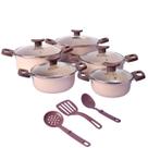 Jogo 5 Panelas Caçarolas com Tampa de Vidro Utensílio Cozinha Design Elegante Resistente Talher Fogão Alimento Conjunto