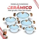 Jogo 5 Peças De Panelas Cerâmica Branca Antiaderente Tampa De Vidro Branca