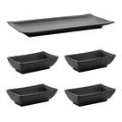 Jogo 5 Peças Melamina Preta 1 Bandeja Sushi + 4 Porta Shoyu