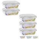 Jogo 5 Pote Vidro Retangular 370ml Hermética Vidro Papinha