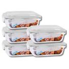 Jogo 5 Potes de Vidro Hermético Marmita Tampa 4 Travas 370ml