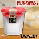 Jogo 5 Potes Mantimentos Vasilha de Plástico Transparente com Tampa Vermelha Pote Armazenamento Alimentos Grãos Cereais Jogo 5 Potes Mantimentos Vasilha de Plástico Transparente com Tampa Vermelha Pote Armazenamento Alimentos Grãos Cereais