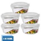 Jogo 5 Potes Vidro Hermético 4 Travas Redondo 950ml Marmita