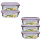 Jogo 5 Potes Vidro Hermetico Retangular Canelado 1520ml