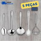 Jogo 5 Utensilios de Cozinha e Amassador de Batatas Aço Inox Resistente