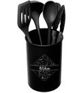 Jogo 5 Utensílios Para Cozinha De Silicone Com Suporte Preto