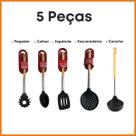 Jogo 5 utensílios Talheres Silicone Preto Kit 5 Peças Cozinha