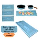 Jogo 50 Pratos Sushi Kakusara Retangular Porcelana Azul Mesclado Jogo 50 Pratos Sushi Kakusara Retangular Porcelana Azul Mesclado