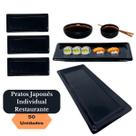 Jogo 50 Pratos Sushi Kakusara Retangular Porcelana Preto