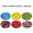 Jogo 6 Apoio de Copos Neoprene Desenho de Melancia Kiwi e mais Redondo