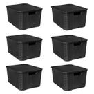 Jogo 6 Caixas Organizadoras C/ Tampa 7L Empilhável Decorativo Cesto P/ Quarto Lavanderia Cozinha Roupas Rattan Resistente