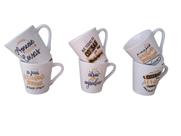 Jogo 6 Caneca Tulipa Café Porcelana Branca Kit Xícaras frases douradas
