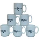 Jogo 6 canecas 120ml Frases Motivacionais - Kit Porcelana