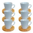 Jogo 6 Canecas Porcelana Cafe Chá Com Pires Madeira 120ml