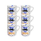 Jogo 6 Canecas Porcelana Pai Bigode 280ml, Ideais para Cestas, Dia Dos Pais, Presentes