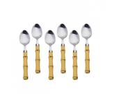 Jogo 6 Colheres de Mesa com cabo Plástico Bambu Natural Talheres Aço Inox (7383)