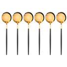 Jogo 6 Colheres de Sobremesa Slim Inox Dourado Cabo Preto 18,5cm