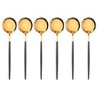 Jogo 6 Colheres de Sobremesa Slim Inox Dourado Cabo Preto 18,5cm Jogo 6 Colheres de Sobremesa Slim Inox Dourado Cabo Preto 18,5cm