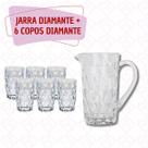 Jogo 6 Copos 370ML E 1 Jarra Diamante 1L Agua Sucos Para Natal