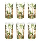 Jogo 6 Copos Altos Palm Cristal 330ml Decorado Água Suco Refrigerante Hand Painting