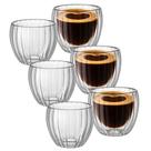 Jogo 6 Copos Caneca De Vidro Dupla Camada Canelado 90ml
