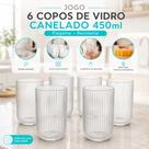 Jogo 6 Copos de Vidro Canelado 450ml Elegante Resistente para Água Suco e Drinks Jogo 6 Copos de Vidro Canelado 450ml Elegante Resistente para Água Suco e Drinks