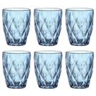 Jogo 6 Copos de Vidro Diamond Azul Safira 280ml Luxo Bebidas Água Suco