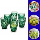 Jogo 6 Copos De Vidro Diamond Verde Jade 280ml Água Suco