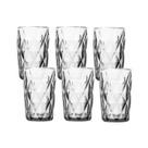 Jogo 6 Copos de Vidro Grosso Diamond Long Drink Transparente Água Suco 340ml