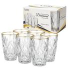 Jogo 6 Copos Diamond Vidro Borda De Ouro 350ml Suco Água